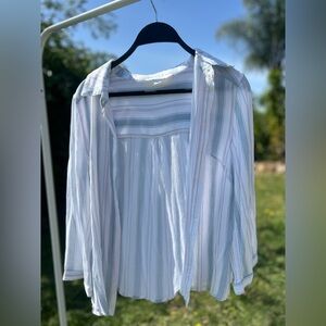 Market & Spruce Striped Button-Down Shirt - White & Light Gray size XS